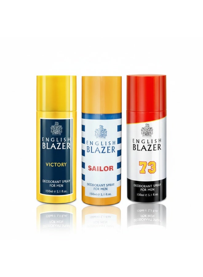 English Blazer Body Spray Set for Men (London+ Sailor+ 73), 3 × 150 ml - Image 1